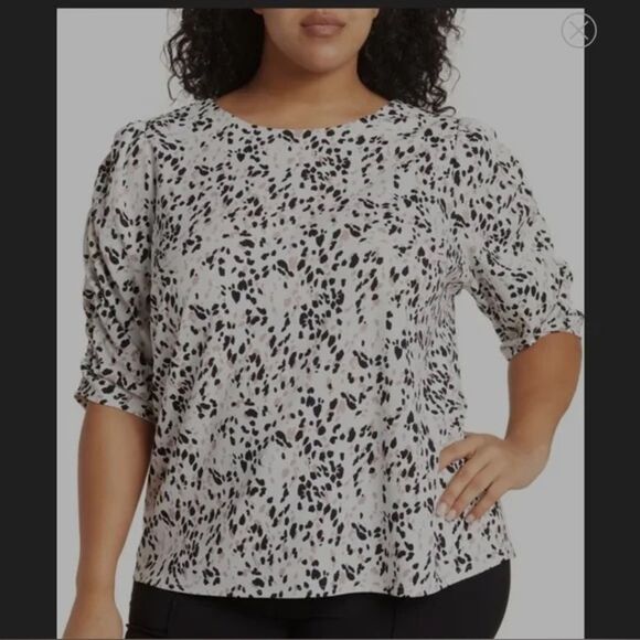 Anthropologie MELLODAY Black and White Fitted Graphic Blouse - Picture 1 of 4